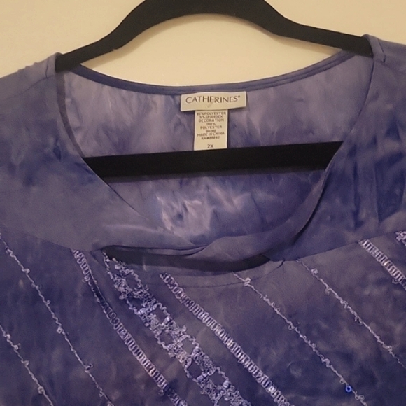 Catherines Women's Blue Starlight Quarter Sleeve Blouse, Size 2X - Picture 3 of 7
